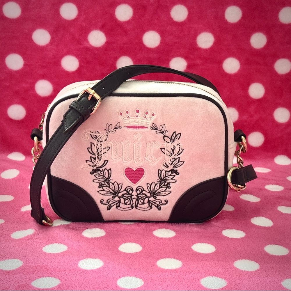 Juicy Couture heritage light pink velour crossbody purse